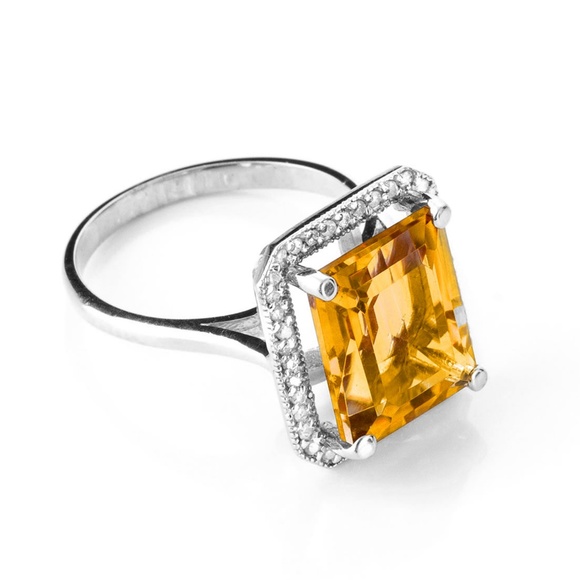 14K. SOLID GOLD RING WITH NATURAL DIAMONDS & CITRINE (White Gold) - Picture 2 of 6